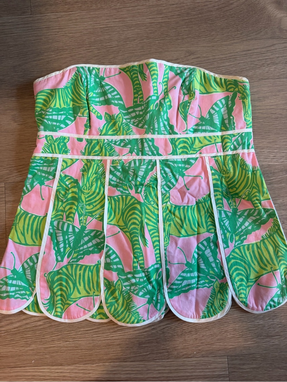Lilly Pulitzer Pink and Green Smocked Strapless Top